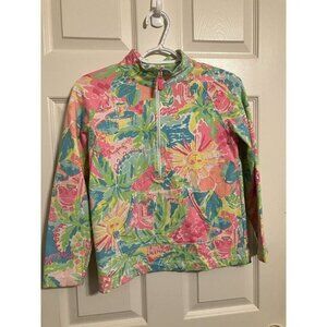 Lilly Pulitzer Girls sweatshirt 1/2 zip up jacket green pink floral XL (12-14)